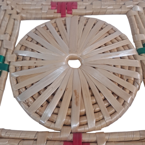 Vintage Straw Woven Square Trivets Set Of Four Pink Green Retro Boho - Picture 5 of 9